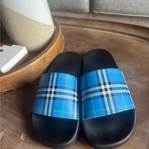 Burberry Blue Plaid Men's Slides